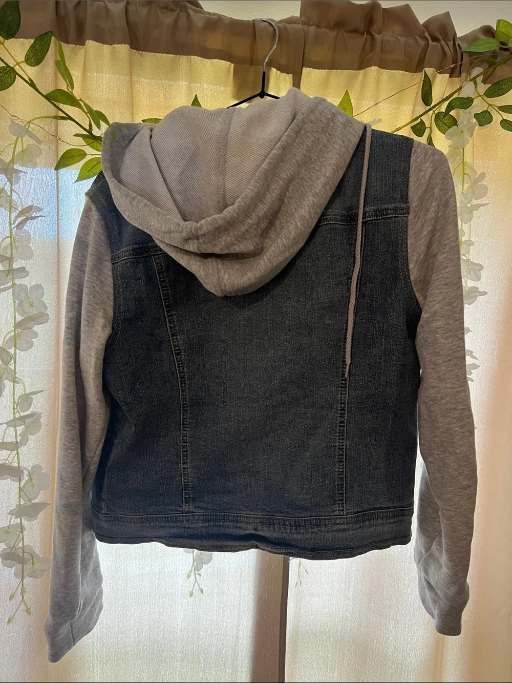 Wallflower Blue Denim Jacket with Gray Knit Hood & Sleeves